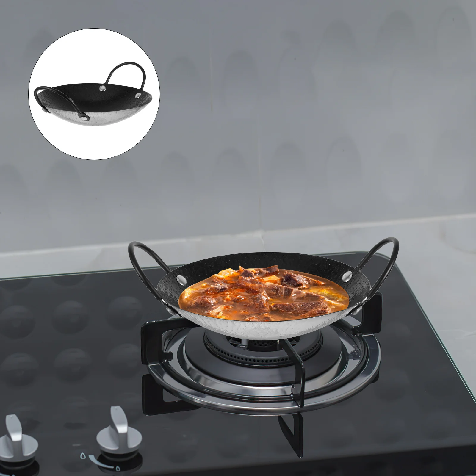 

Heavy Duty Small Cooking Pot Korean Ramen Noodle Soup Wok Dual Handle Stove Top Metal Kitchen Tool Fry Pan Korean Ramen Pot