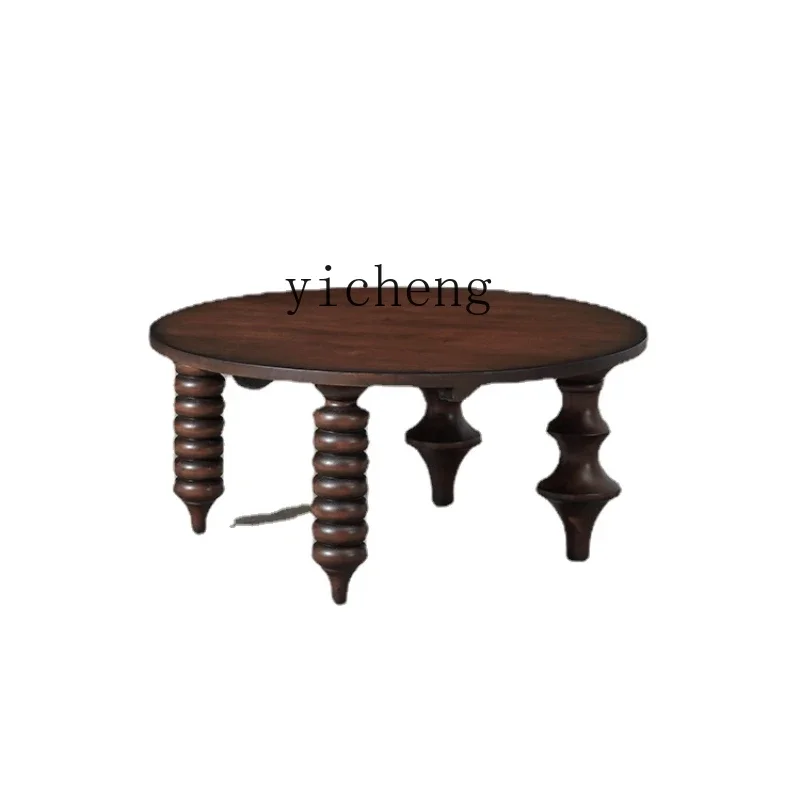 

Xl Japanese Antique Replica round Tea Table Solid Wood Cylindrical Leg Coffee Table Antique Style
