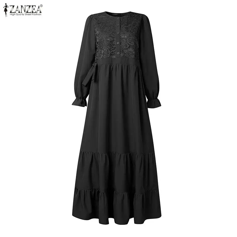 ZANZEA Ramadán musulmán Abaya vestido Eid mujeres elegante bordado vestidos de fiesta elegante Casual manga larga Patchwork bata