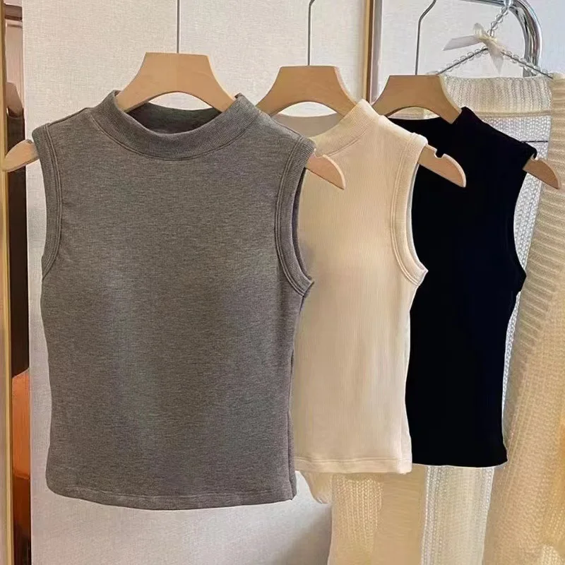 Chaleco de cuello alto con forro de Fce para mujer con almohadilla para el pecho Ropa interior térmica No Sve Diseño Inteated Otoño Invierno Calor...