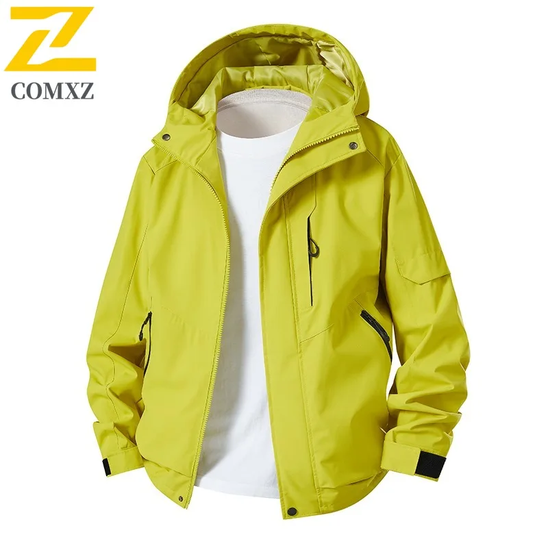 

COMXZ Мужская куртка премиум-класса с капюшоном для приключений на открытом воздухе, многофункциональное пальто, украшение на молнии, легкое весенне-осеннее пальто для путешествий