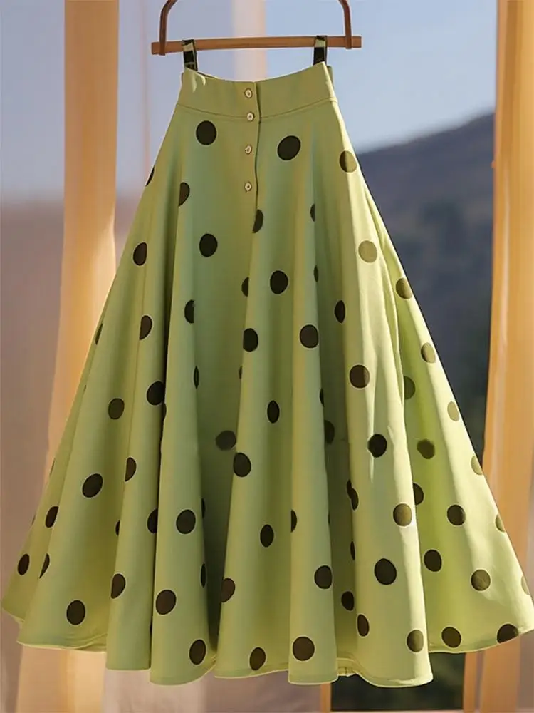 French super fairy gentle style high-end A-line skirt mint mambo style green chiffon polka dot umbrella skirt skirt summer