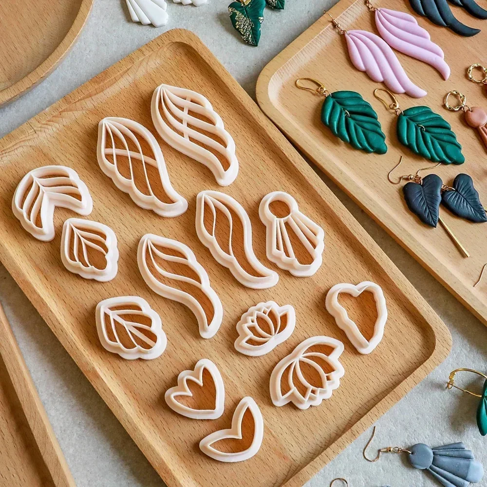 Green Plant Leaves Shape Polymer Clay Cutters Flowers Dangle Clay Embossing Pottery Clay Earring Jewelry Pendant Making Tools