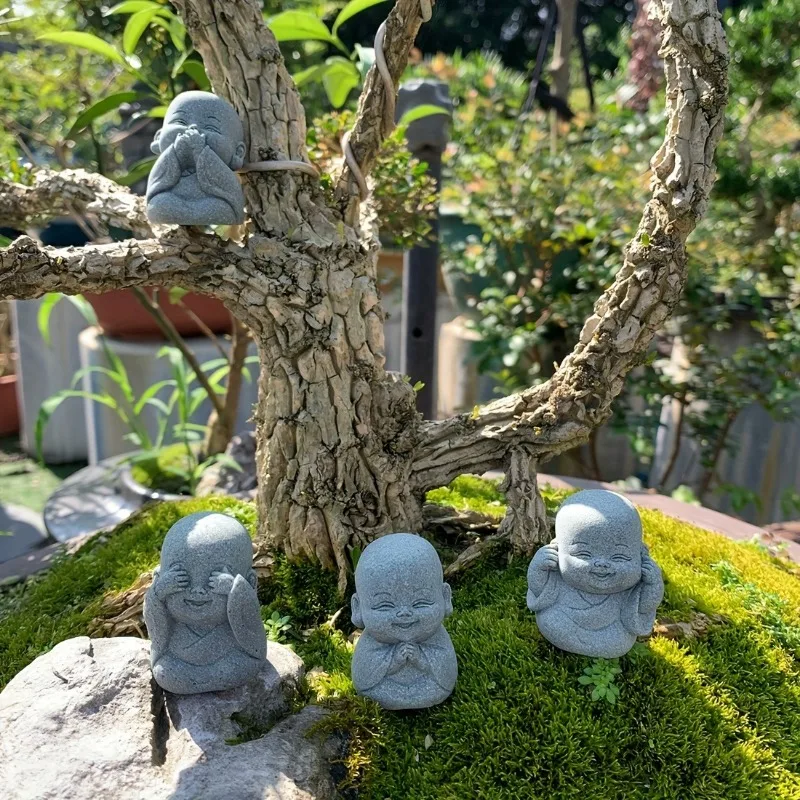 Buddha Stone Statue Little Buddhist Monks Tibetan Buddhism Figurines Zen Garden Ornament Meditation Home Aquarium Decoration