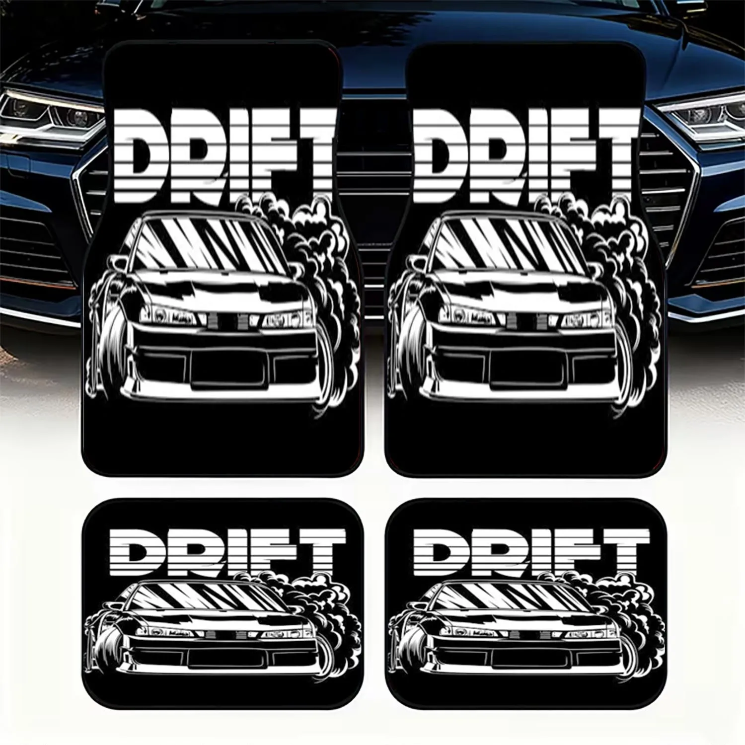 4pcs Drift Car Style Car Floor Mats | Polyester Material, Dynamic Motorsport Design, Universal Fit For Car Interiors, Enhances C