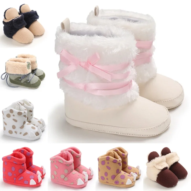 New Winter Baby Snow Boots Thick Warm Soft Sole Cute Princess First Walkers for Girls Infants 0-18 Months