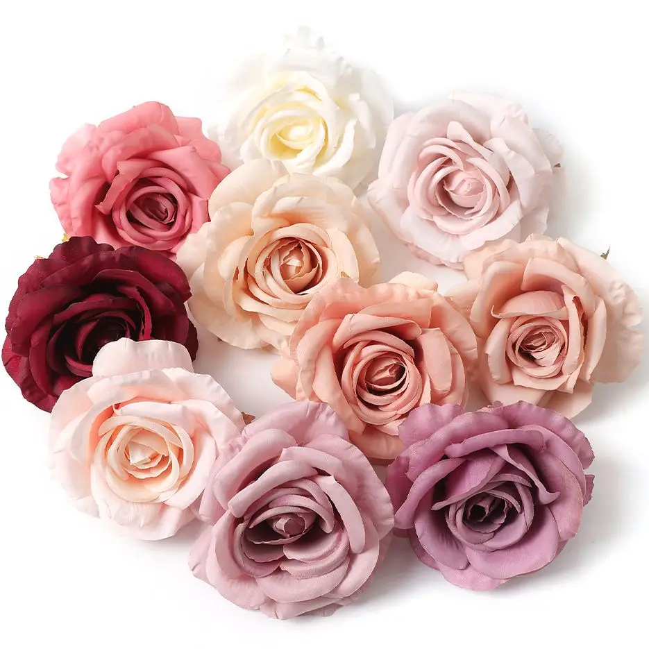 2/5Pcs 10cm Artificial Rose Silk Flower Heads Simulated Flower Home Room Decoration Wedding Decoration DIY Wreath Accessories