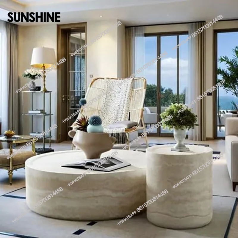 Coffee Table for Living Room Circle Coffee  Faux Marble Coffee Modern Drum Center  for Apartment
