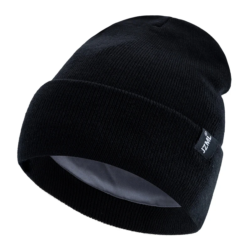 

Hot Sale Letter Plush Satin Lined Anti-Static Beanie Hat Autumn&Winter Hats For Men And Women Outdoor Knitted Hats