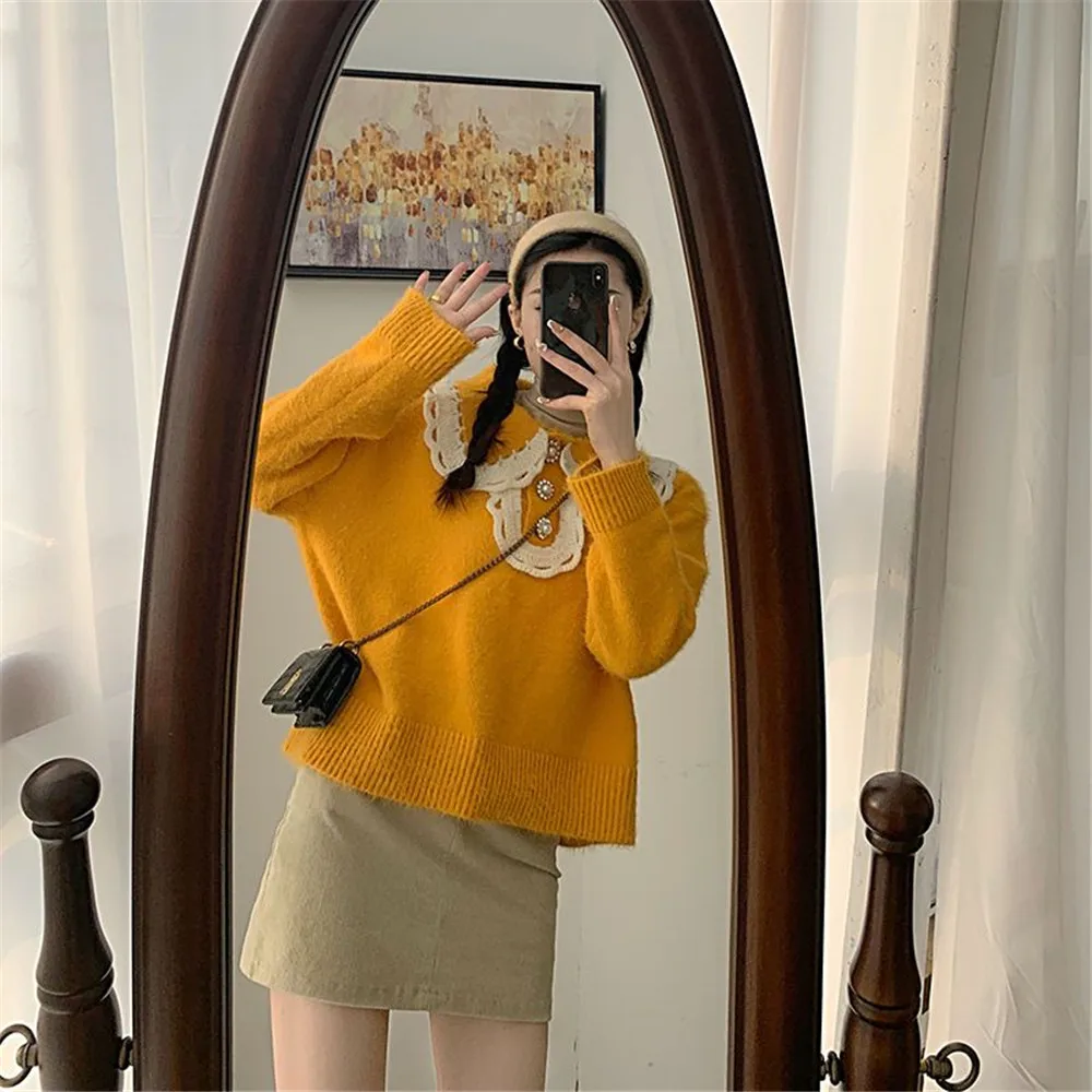 

Doll neck sweater new women's autumn and winter loose wear lazy wind sweet forest sweater ins