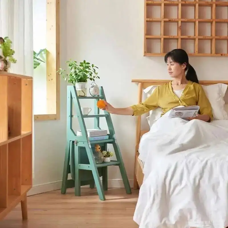 

Folding Indoor Climbing Flip High Stools Kitchen Ladder Solid Wood Bold Stool Ladder Chair Step Multi-function Ladder