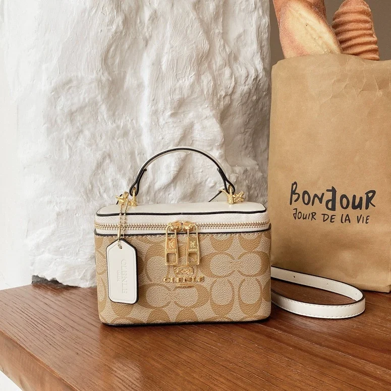 Women Vintage Handbag 2026 New Monogram Print Crossbody Bag High Quality Mini Vanity Case Box Bag Double Zipper Top Handle Shoul