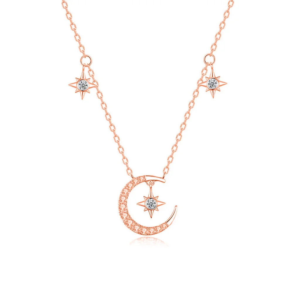 

Niche S925 Sterling Silver Star & Moon Necklace for Women Sweet and Versatile Starlight Accessory