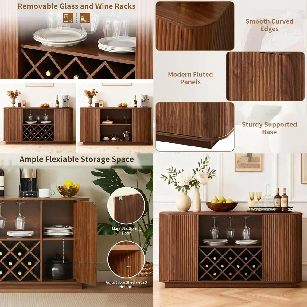 

Винный шкаф-бар 58 Walnut с местом для хранения, полками и держателем для бокалов для домашних развлечений