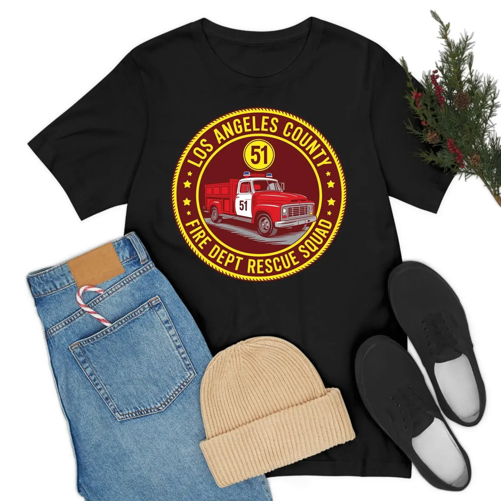 Vintage Truck Side 51 Emergency Fire Dept Rescue Squad T Shirt For  vintage Washed Comfortable graphic Versatile fashion