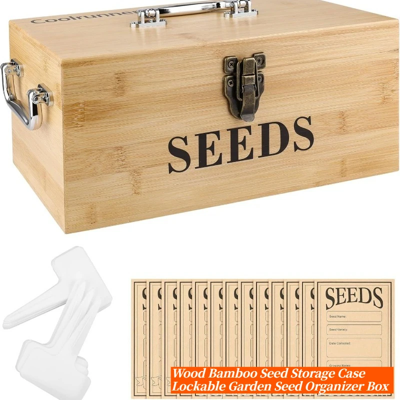 Bamboo Seed Storage Box with Lock Latch Wooden Garden Seed Organizer Container for Gardening Seeds Collection