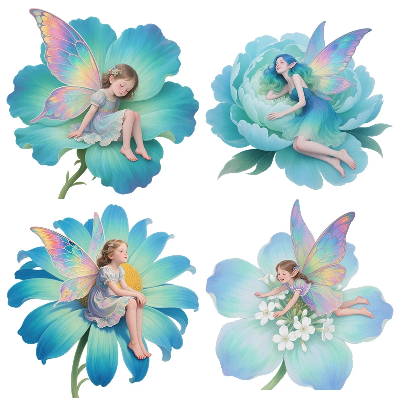 Three Ratels CEE144 Bright Blue Flower Elf Flower Art Wall Stickers for Home Decoration gift decals