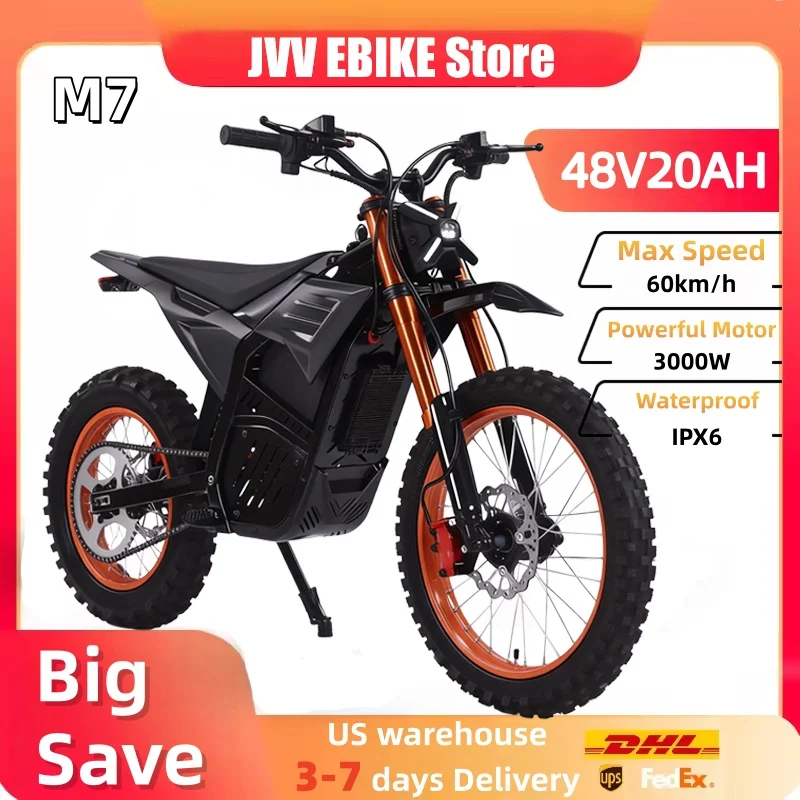 

Электровелосипед JVV M7 для взрослых, 3000 Вт, 48 В, 20 Ач, со съемной батареей, городской внедорожный электромотоцикл, горный электровелосипед