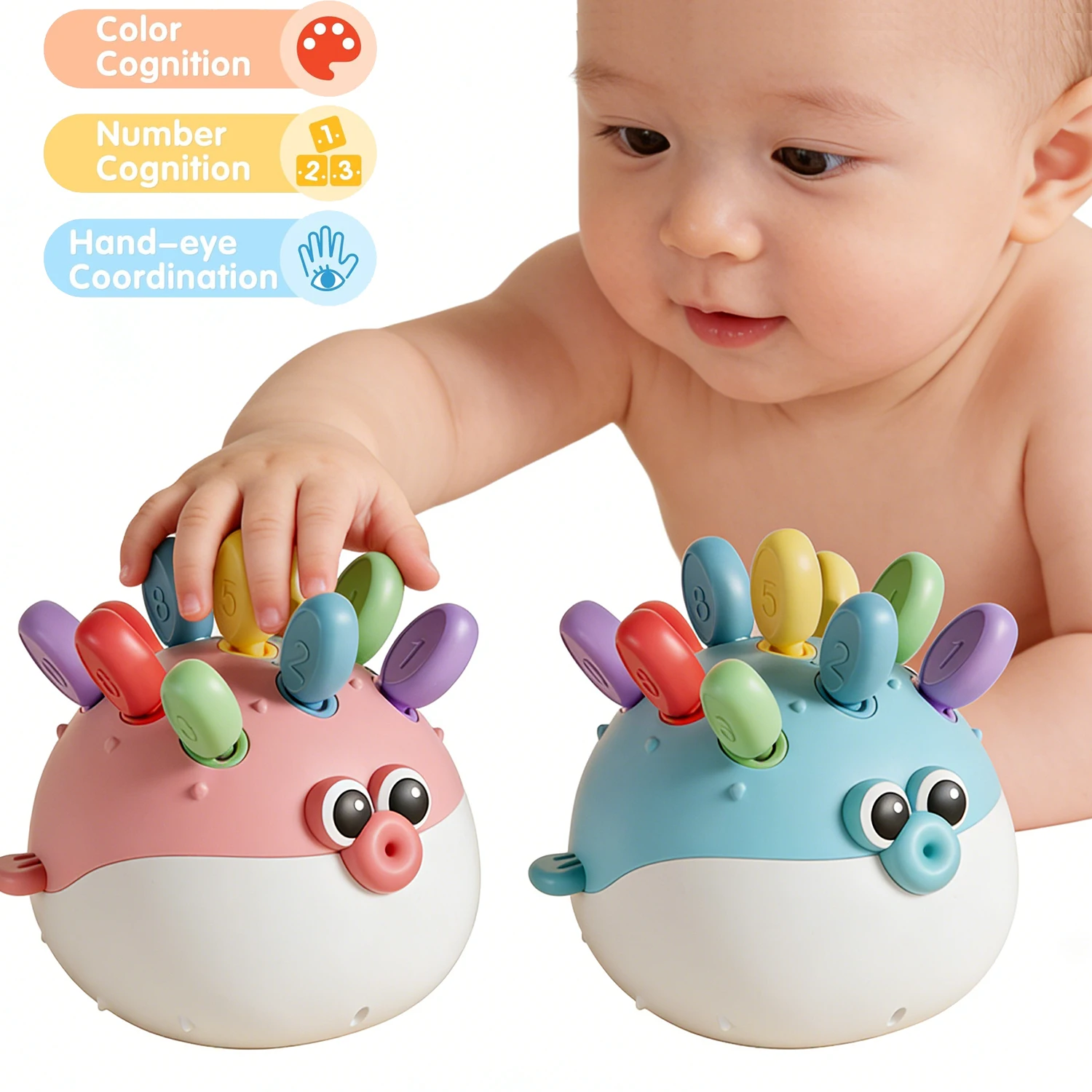 

Pufferfish Fine Motor Toys Color Cognition Counting Sorter Number Color Matching Improve Hand-eye Coordination Toy for Boy Girl
