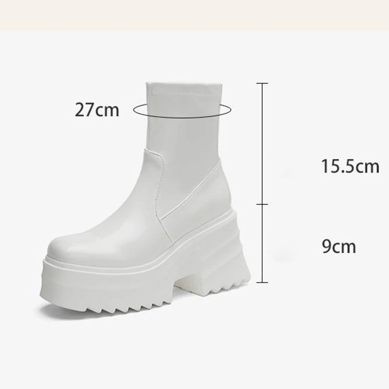 

ORCHALISA Patent Leather Women Ankle Boots Toe Chunky Heels 9cm Platform Hill Size 42 43 Fashion Party Booty