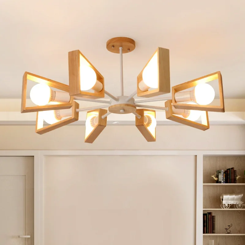 

New Wooden Chandelier For Living Room Dining Room, Ceiling Light, E27 Buld chandelier