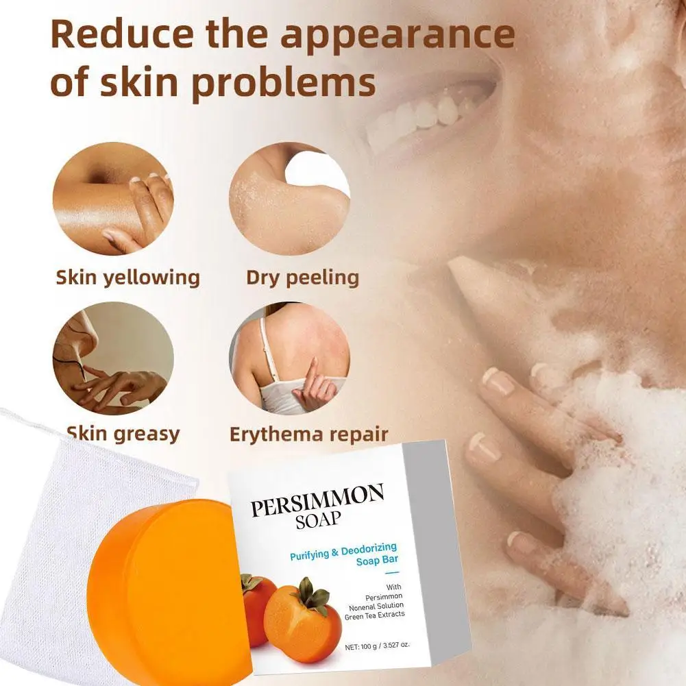 

Persimmon Soap Bar for Body Odor Persimmon and Green Tea Extract For Men & Women Gentle on All Skin Types Natural Body Odor Soap