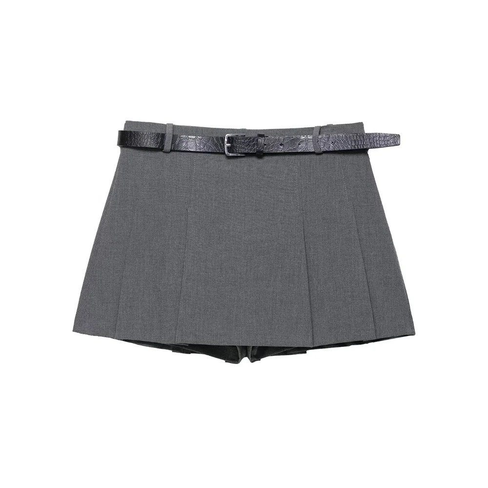 

Осенний новый продукт, модная юбка-зонтик, женская одежда, серая плиссированная клетчатая юбка со средней талией, брюки, пояс