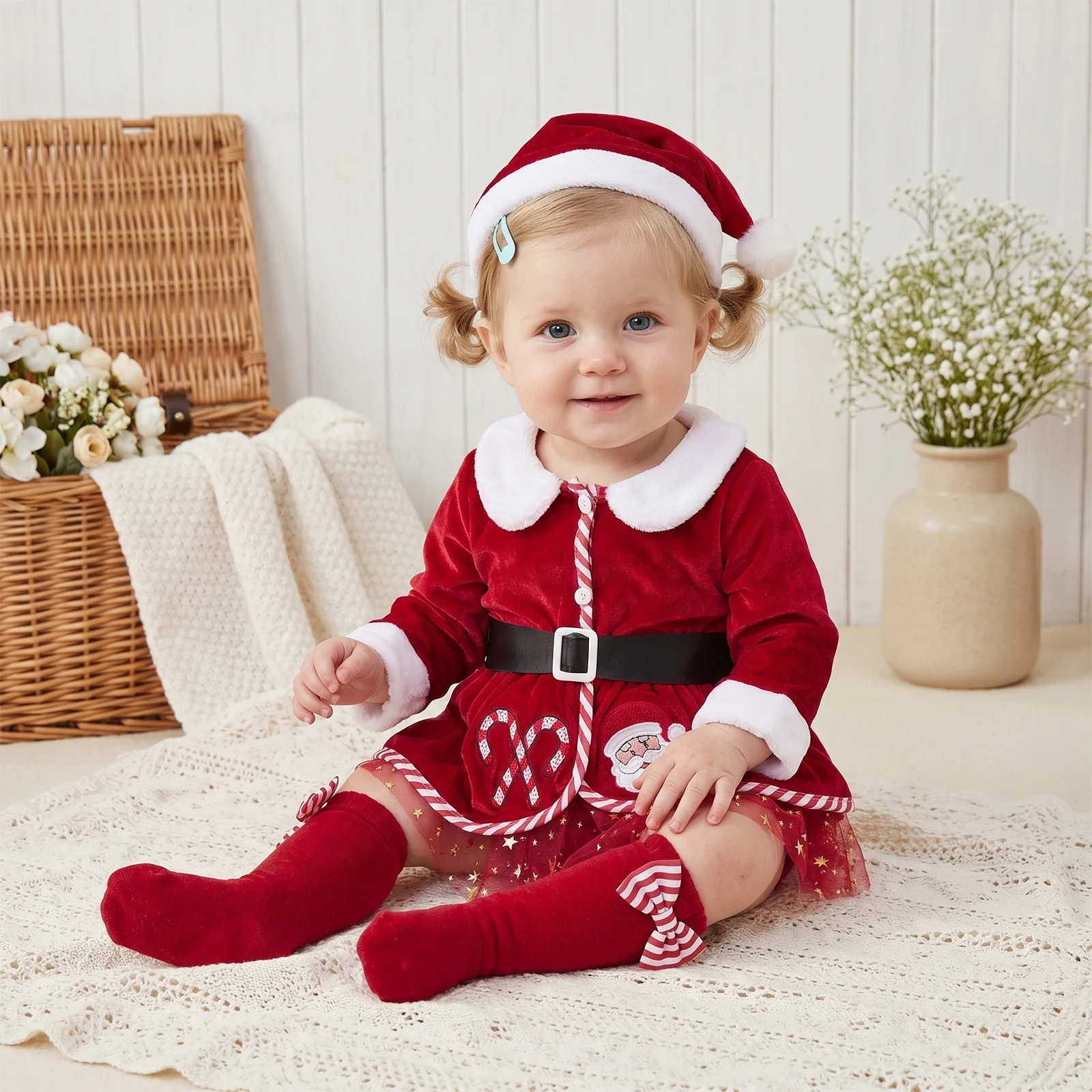 아기 소녀 크리스마스 복장 패션 산타 자수 긴 소매 벨 - Embroidery Xmas Stocking 리뷰 및 가격