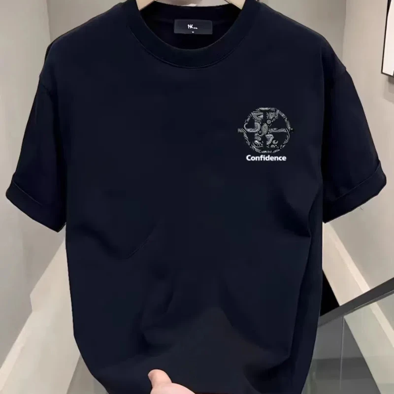 American Style Trend Fashion Pure Cotton Men Matching Outfits New Summer O-Neck Printing Casual Half Sleeve Loose T-Shirts Tops