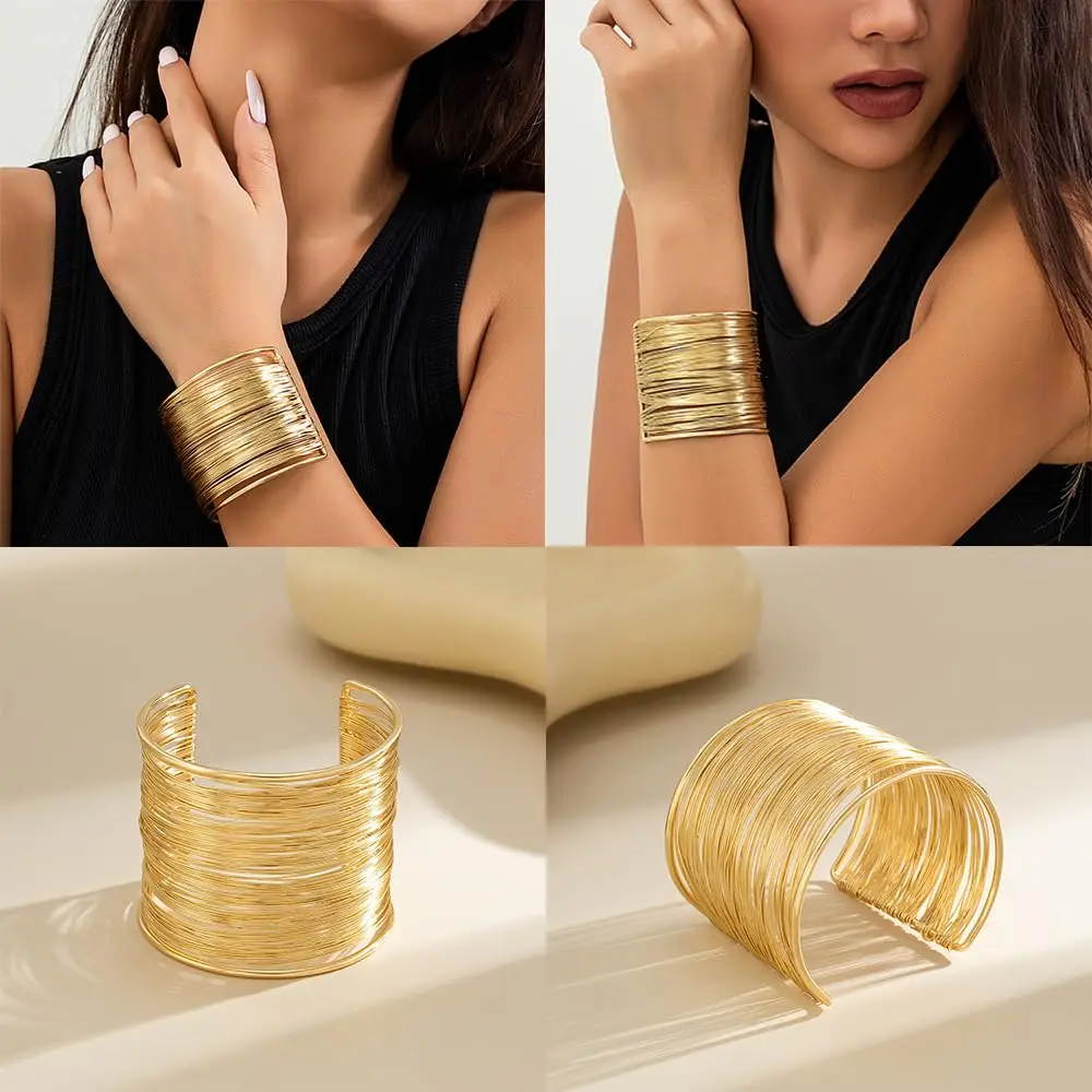 Jardme 3PCS Chunky Gold Cuff Bracelets for Women Irregular Minimalist Statement Bangle Bracelets Set Upper Arm Cuff Punk Jewelry