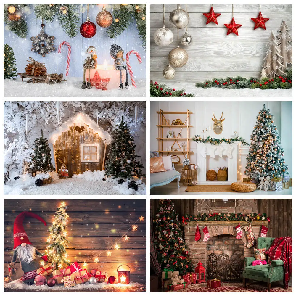 

MOON.QG Christmas Photography Shooting Props Background Fireplace Silver Pine Trees Backdrop Party Ornaments Photozone Supplies