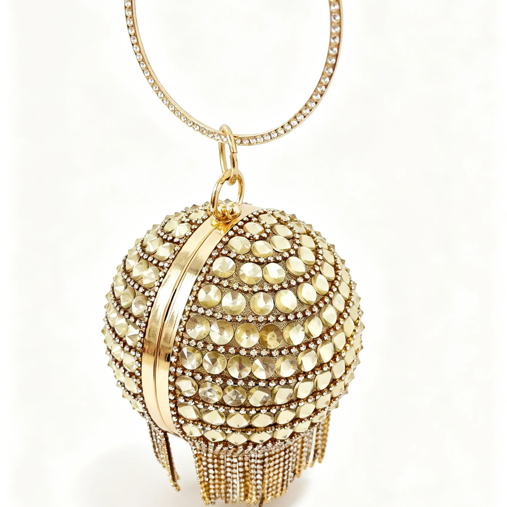 Diamond fringed spherical dinner bag women's gold handbag banquet dress bag fashion round bag