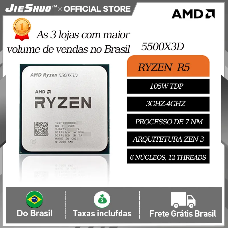 Processador AMD Gaming CPU Ryzen 5 5500X3D (6 Núcleos 12 Threads 3GHz) & Ryzen 7 5700X (8 Núcleos 16 Threads Socket AM4) DDR4 Novo