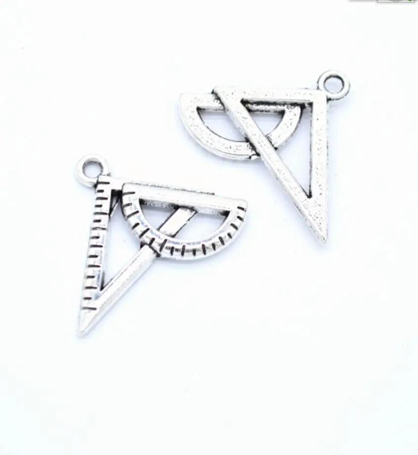 100pcs/lot 24*20mmAntique Silver Plated Protractor Triangle Rulers Charms Math Pendant For Jewelry Making Supplies F0725