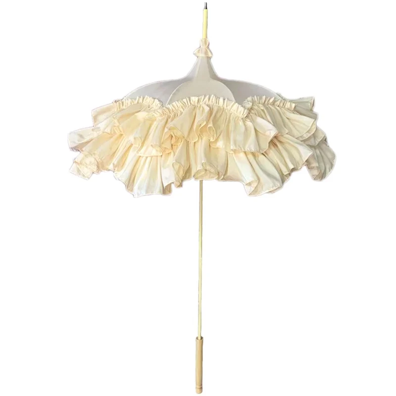 Antique Long Handle Handmade Parasol Lo Umbrella Wedding Photography Props Homemade Satin Lace Long Handle Umbrella