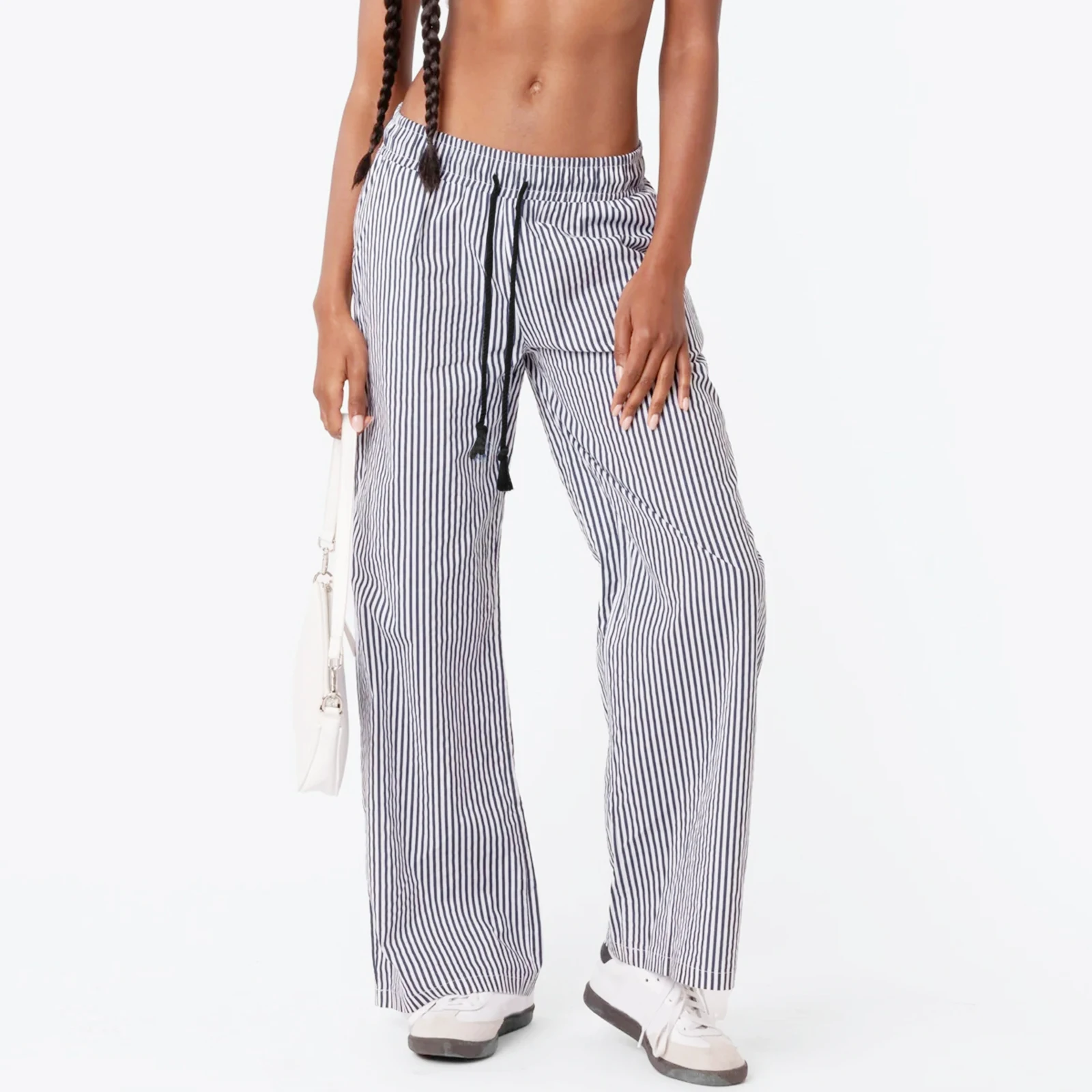 

hirigin Harajuku Striped Print Drawstring Cargo Pants Women Streetwear Vintage Y2k Hip Hop Wide Leg Joggers Baggy Sweatpants