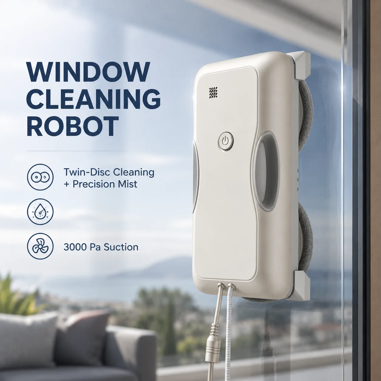 Smart Window Cleaning Robot with Double Spiral Cleaning System, Automatic Glass Cleaner Machine for High Rise Windows, Intelligent Window Washer with Strong Suction, Home Glass Cleaning Tool