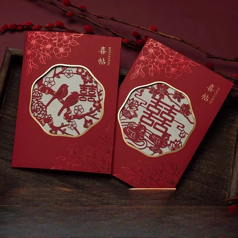 

Wedding decoration Red invitation card Invitation card Chinese magpie custom invitation card 20pcs thank you cards