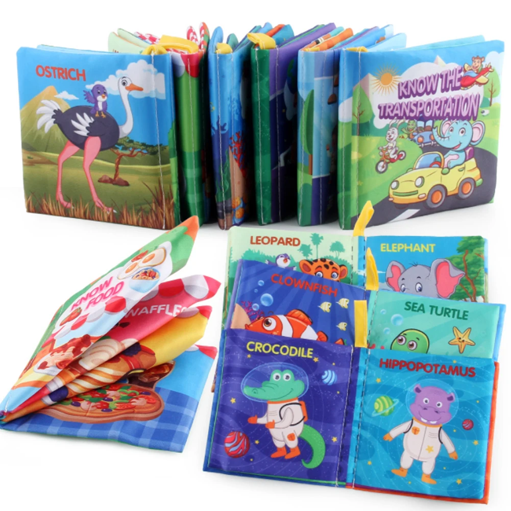 Juguetes Educativos para la Primera Infancia, Libros de Tela para Niños, Libro Cognitivo en Inglés con Animales, Autos y Frutas para Niños Pequeños de 12 a 72 Meses