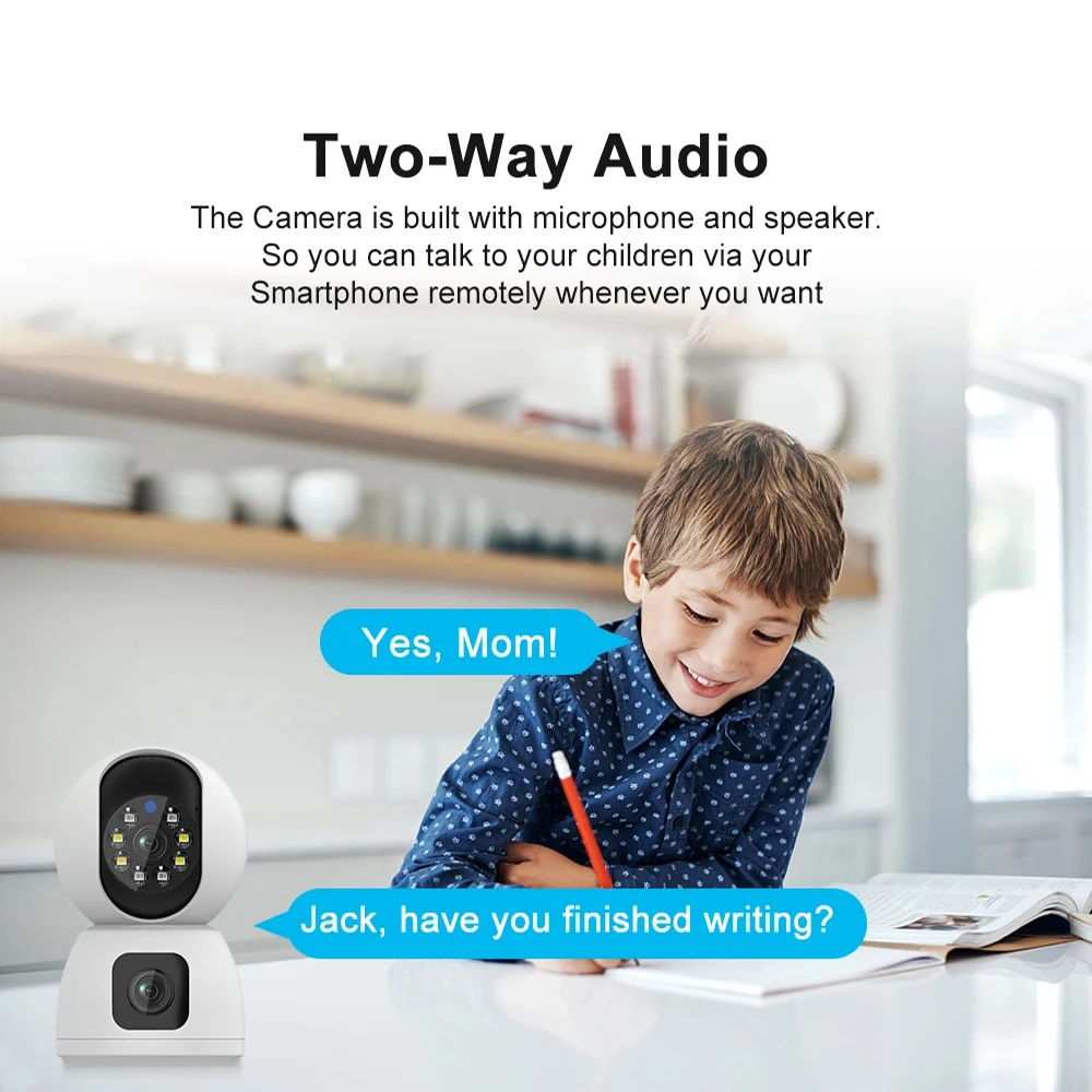 Cámara IP de doble lente 4K, videocámara de seguridad CCTV inalámbrica con Wifi, detección humana AI, visión nocturna a todo Color, vídeo para interiores, Smart Home