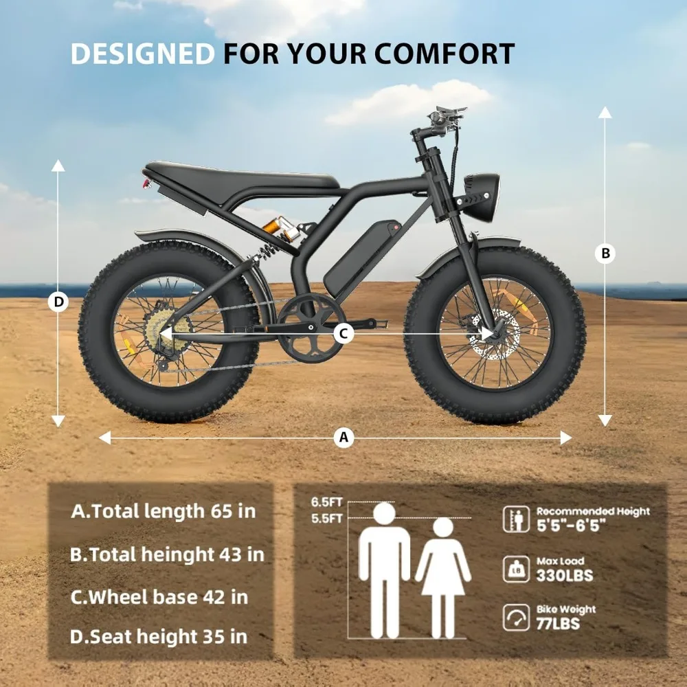 Electric Bike for Adults, 20 Inch Fat Tire Ebike with Peak 1500W Motor , 7 Speed Dirt Electric Motorcycle Bicycle