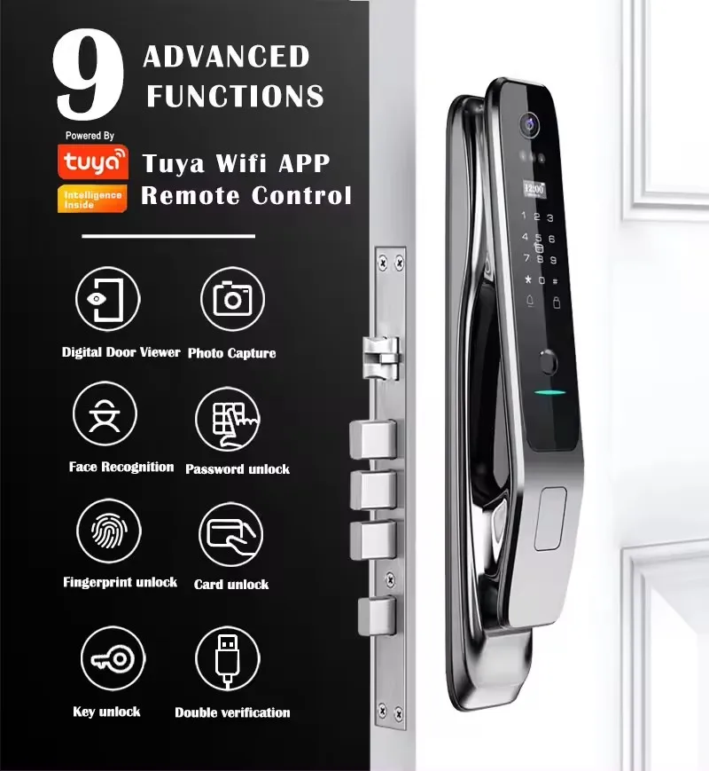 Glomarket Tuya Smart Door Lock With Camera Manufacturers Prices Security Biometric Fingerprint Fully Automatic Smart Lock