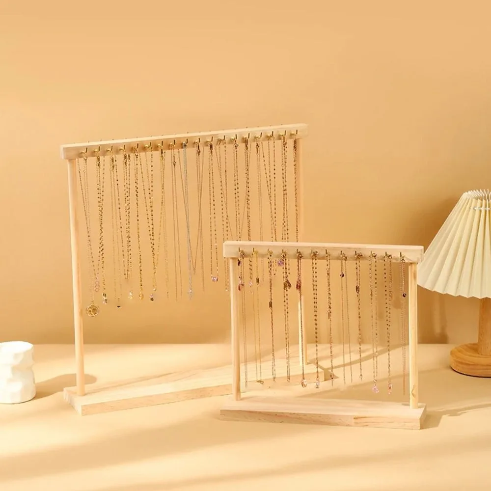 New Large Necklaces Easel 12/18 Hooks Removable Jewelry Collection Rack Solid Wood Display Stand Set Up Stalls