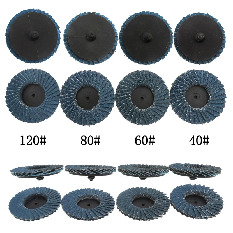 40Pcs 2 In Roll Lock Flap Discs With 1/4Inch Holder Die Grinder Attachments 40/60/80/120 Grit Grinding Wheels