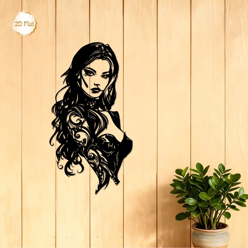 Two-dimensional plane，1Pieces，Two-dimensional wall sculpture，Gothic style tattoo female portrait 1pc