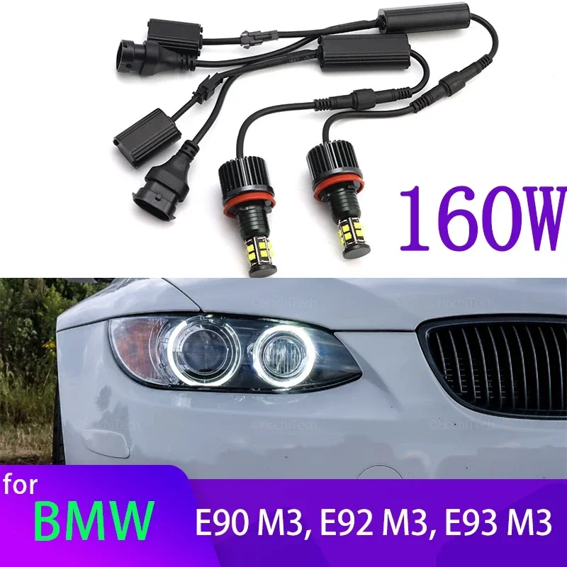 LED Angel Eyes  Ring Headlight Light Bulbs Fit For BMW 3 Series E90 M3, E92 M3, E93 M3 2008-2013 Daytime 160W 6000K White