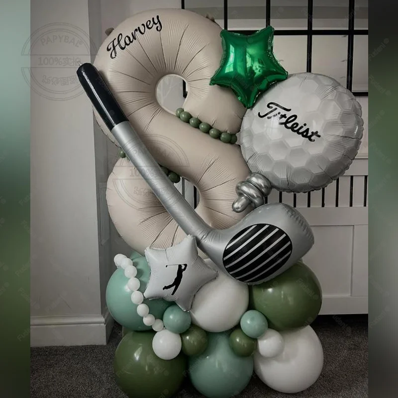 30 Stück 40 Zoll Cremeweiße Nummer 1-9 Golfschläger-Ballons Geburtstagsballon-Set Golf-Sport-Themenparty-Dekoration Festzubehör – Detail 1