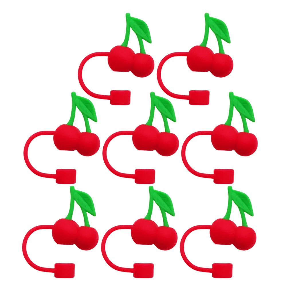 Cherry Straw Cap Creative Toppers Red Silicone Tips Silica Gel Drinking Covers Cute Fruit