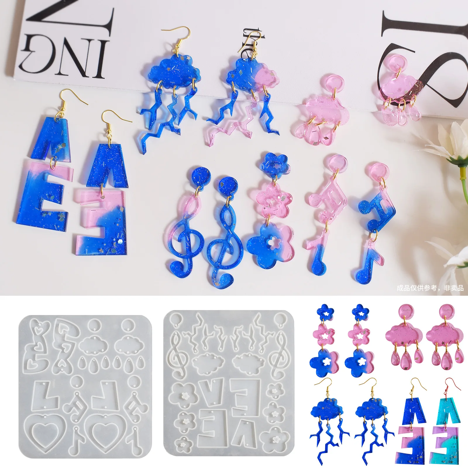 Crystal Drip Love Love Flowers Notes Alphabet Making Moulds Water Drops Clouds Earrings Jewelry Pendants Silicone Mold