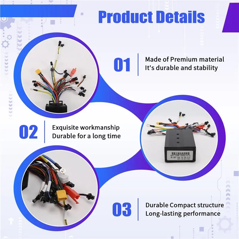 AS94-Ebike Brushless Controller 45A 1500W Sine Wave Speed Regulation No LCD Display For Electric Bicycle E-Scooter Parts